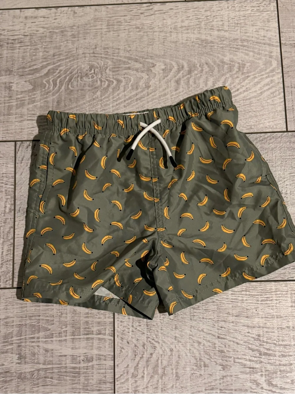 Maamgic Boys Size 7 Banana Print Swim Trunks Green Drawstring Mesh Lined